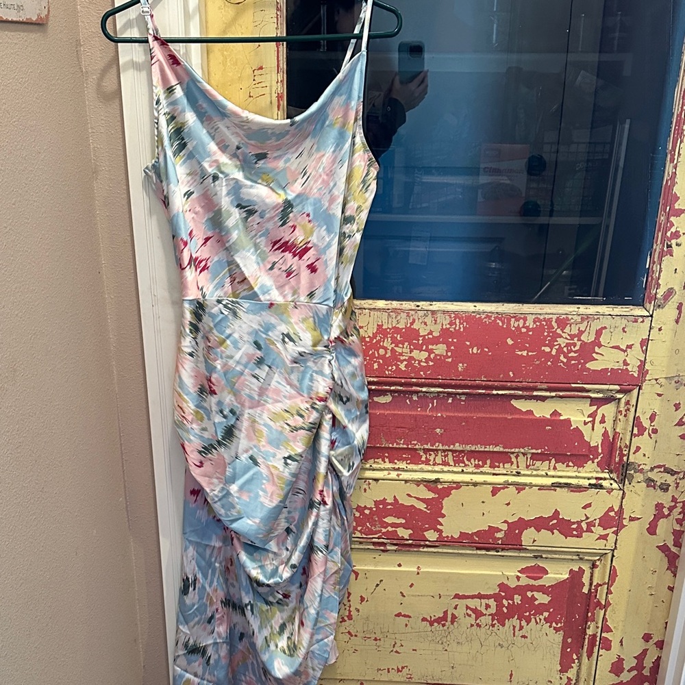 Cider Asymmetrical Dress in Blue and Pink